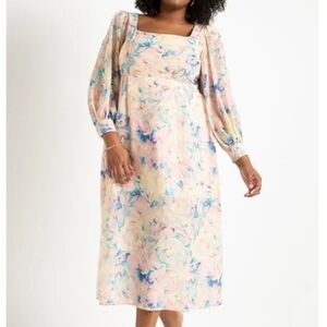 Eloquii Sheer Yellow Floral Pastel Maxi Dress Size 26